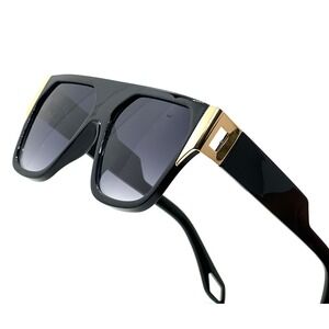 Sunglasses Fashion Designer Unisex Black Lens Square Flat Top  Gold Street Gafas